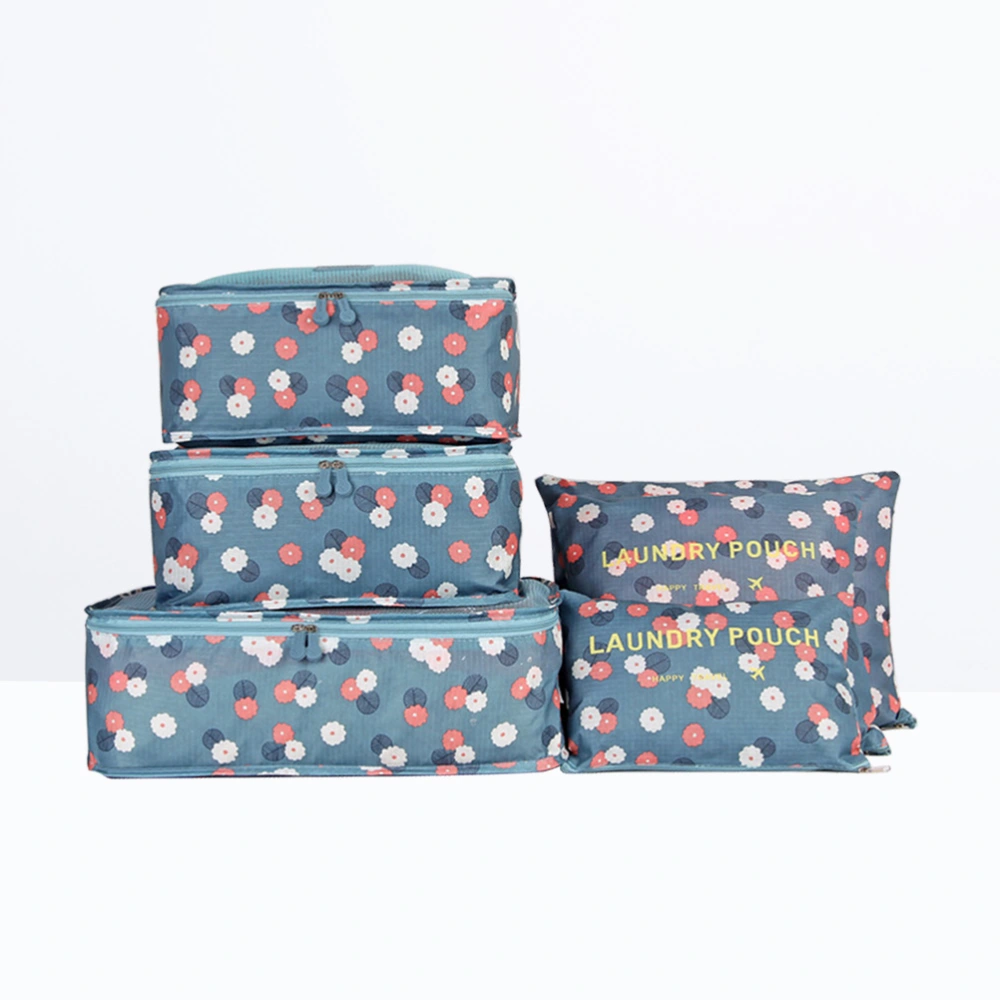 1 Set of 6pcs Travel Clothes Storage Bags Luggage Organizers Portable Laundry Pouches (Blue Flowers)