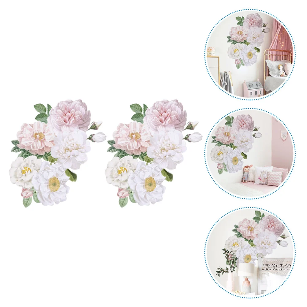 2 Sheets Creative Peony Wall Stickers Self-adhesive Blossoming Peony Wall Decals