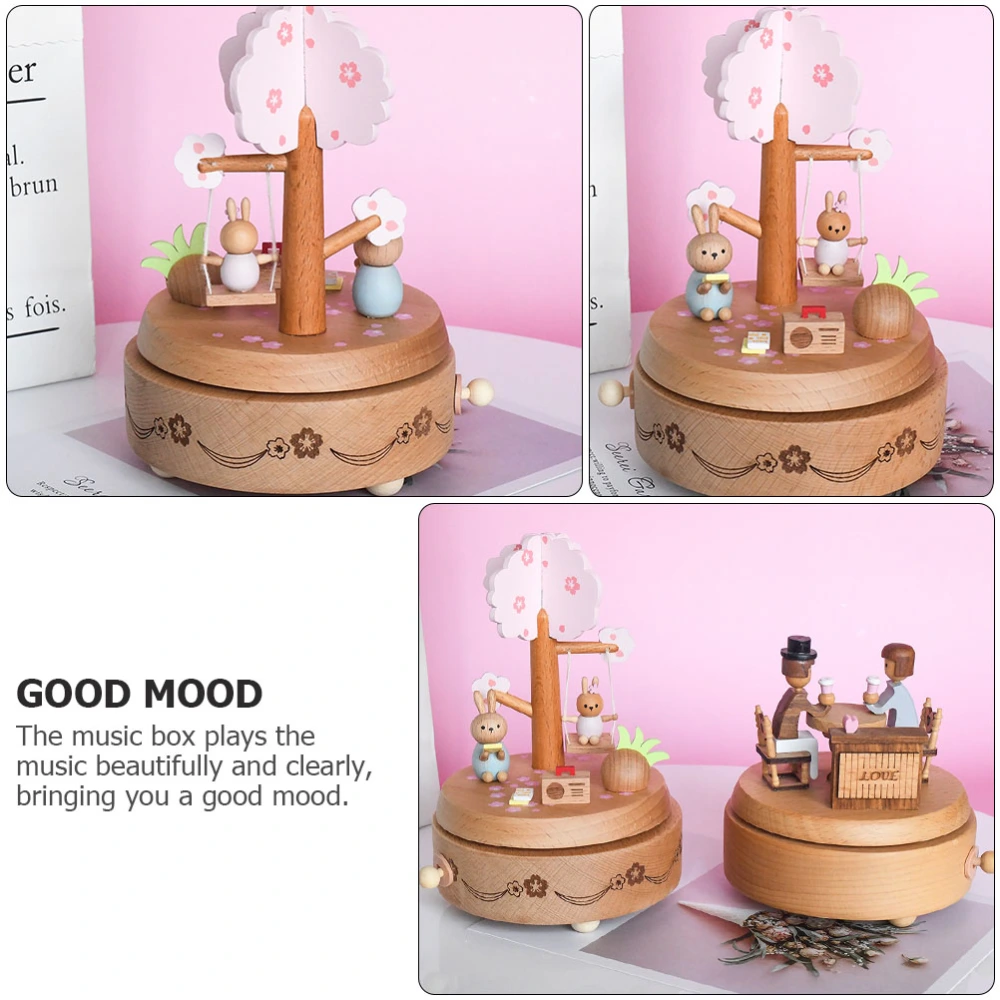 1Pc Printing Rabbit Music Box Wooden Decorative Music Box Chic Easter Gift