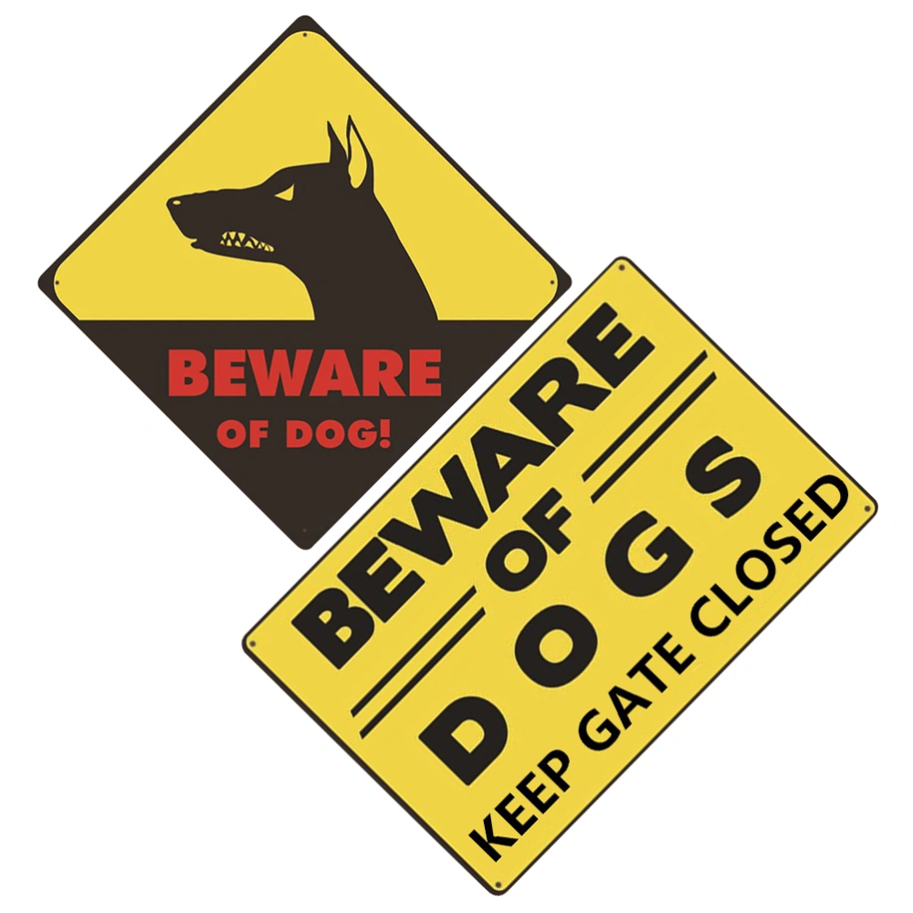 2Pcs Beware of Dog Warning Signs Vintage Decorative Signs Painting Metal Tin Signs for Lawn Garden Yard (2 Patterns)