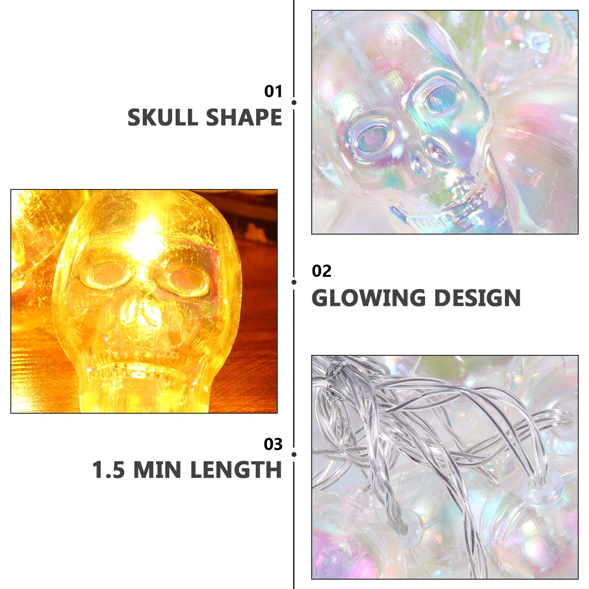 1Pc Halloween Skull Shaped Light String Decorative LED Luminous(Without Battery)