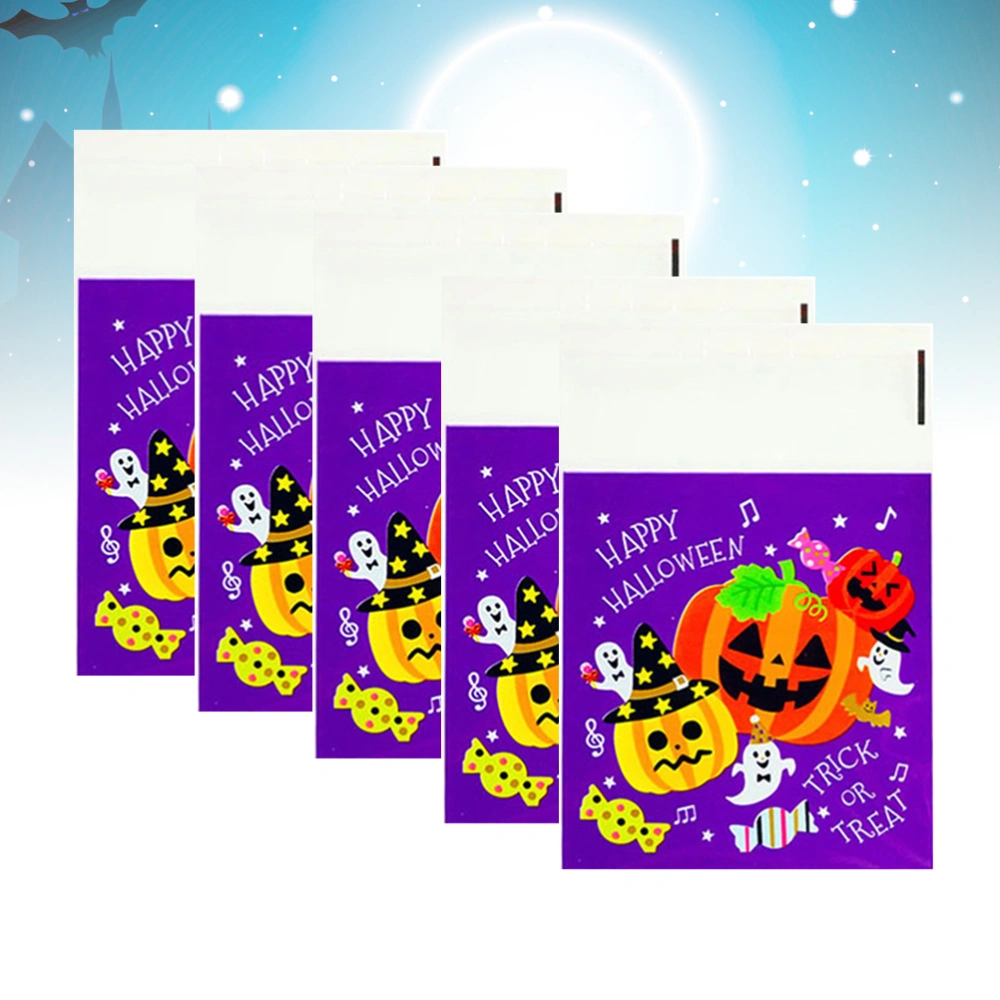 200pcs Halloween Pumpkin Ghost Candy Storage Bag Self-adhesive Bag Gift Bag Candy Bag Baking Cookies Bag (Purple)