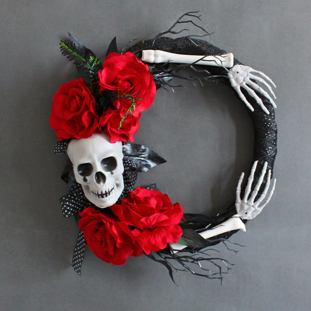 Halloween Wreath Skull Wreath with Rose Flower Decoration Halloween Front Door Wreath