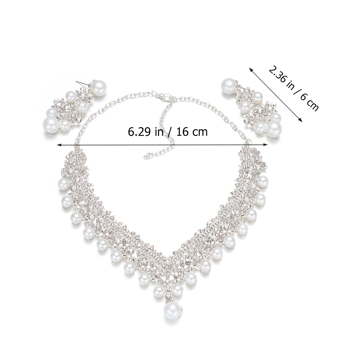 Glamorous Necklace and Earrings Jewelry Set Rhinestone Pearl Bride Wedding Jewelry Accessories