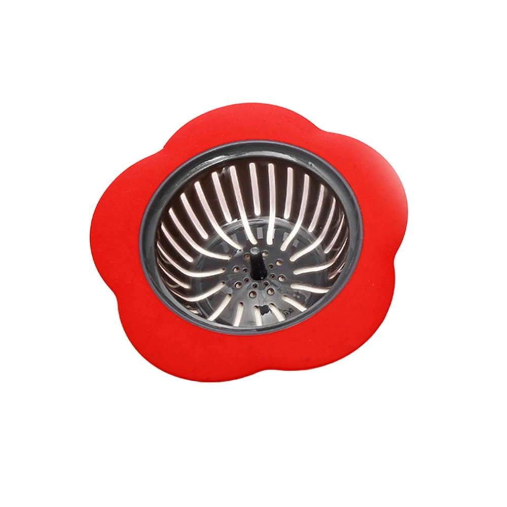 Flower Shaped Sink Strainer Kitchen Bathroom Plastic Sink Garbage Mesh Filter Sewer Drain Net Filter Strainer (Red)