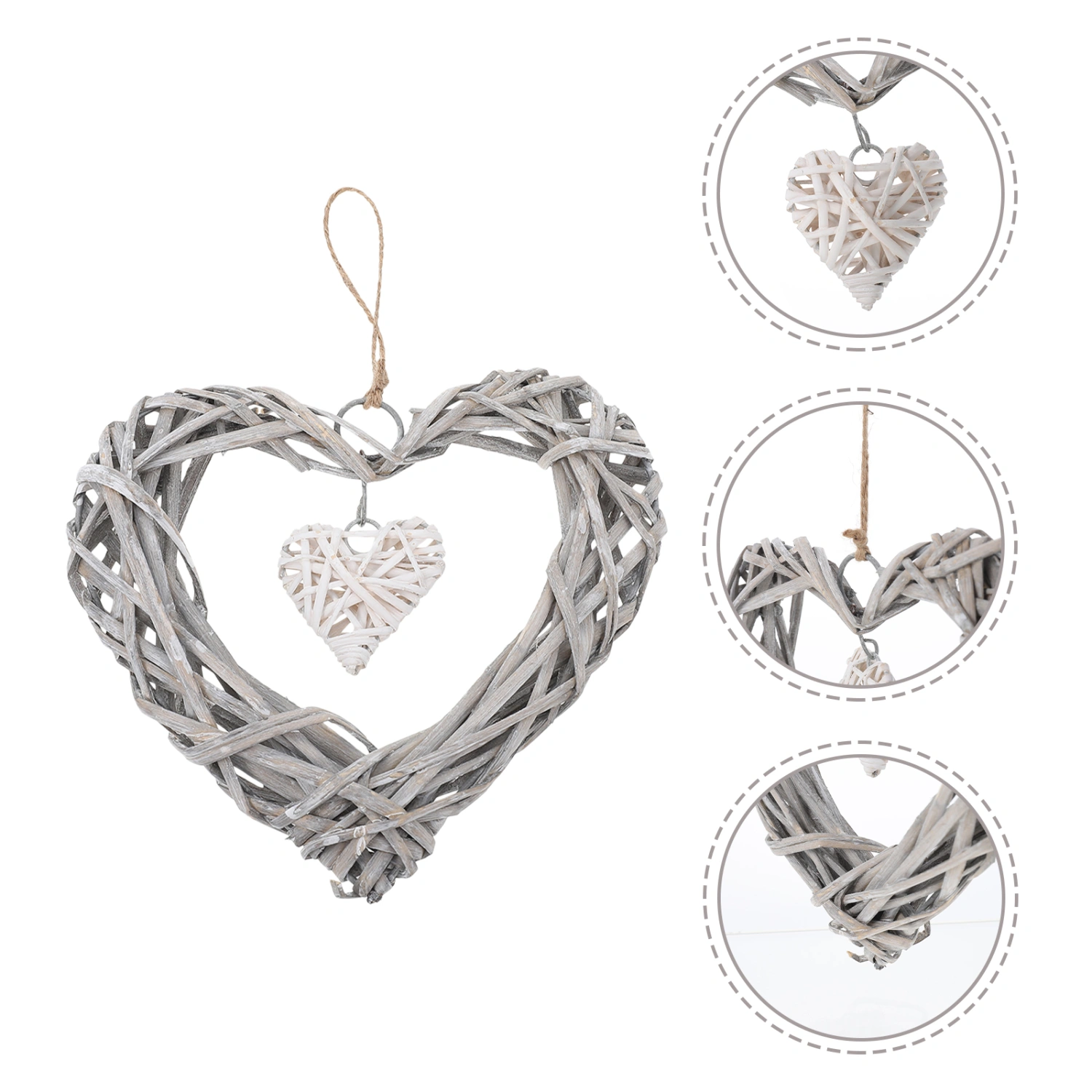 2pcs Heart Shape Wicker Woven Decorations Double Heart Rattan Woven Decor
