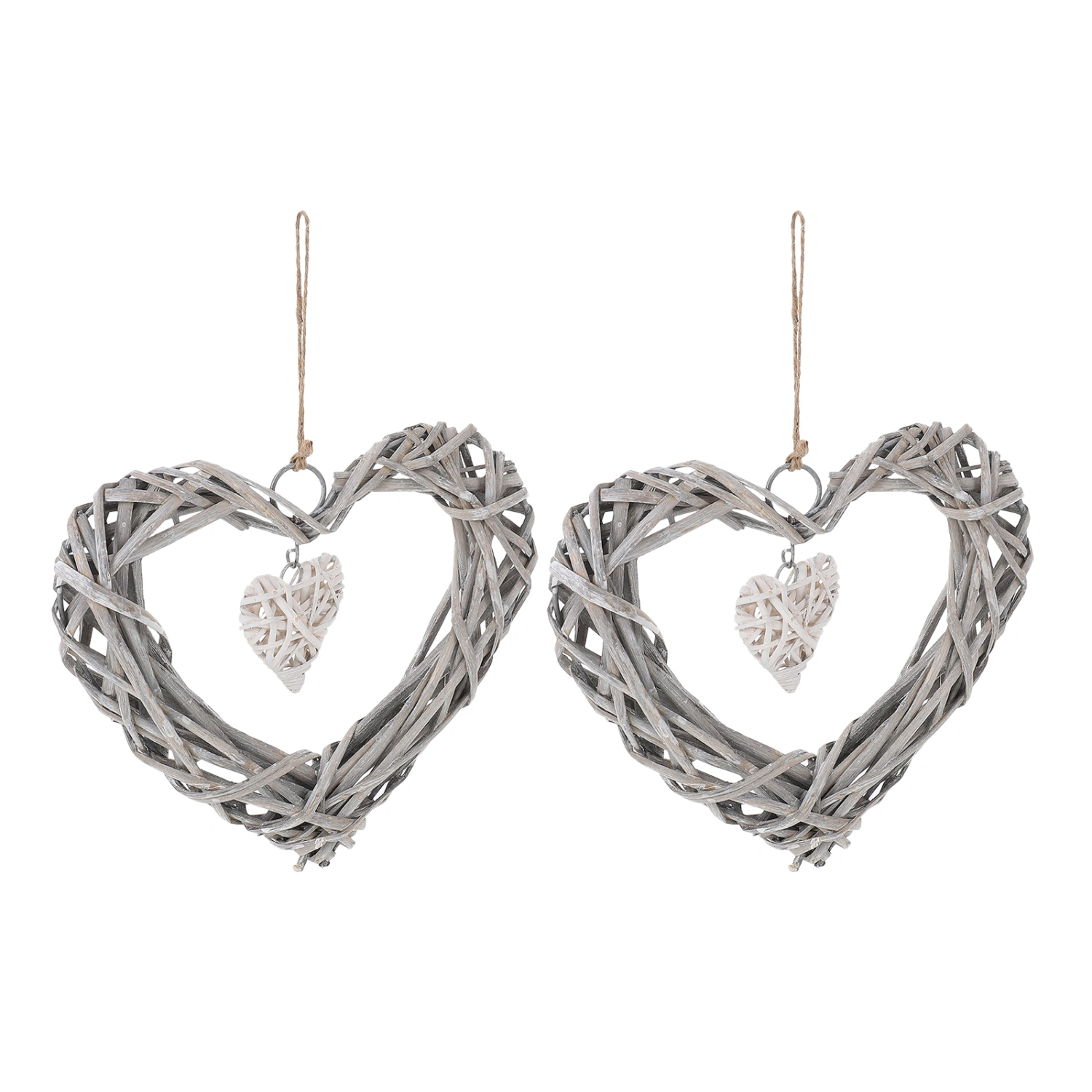 2pcs Heart Shape Wicker Woven Decorations Double Heart Rattan Woven Decor