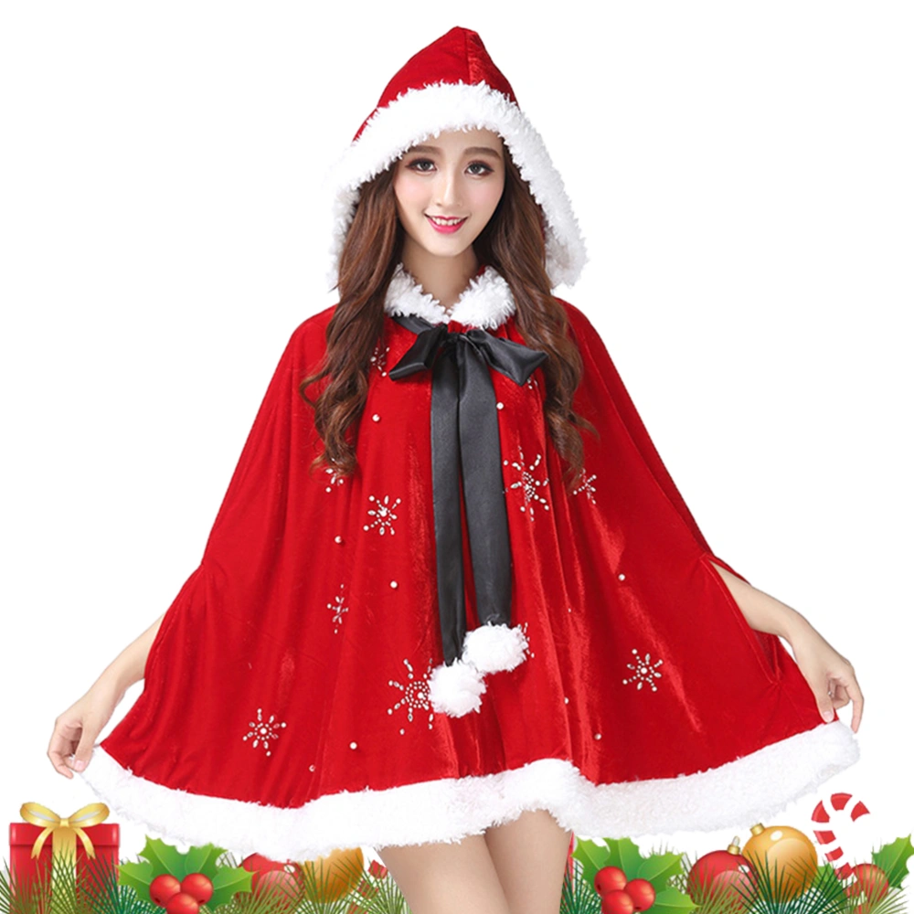 Adults Christmas Party Cloak Red Hooded Cape Christmas Costume Cosplay Robe for Xmas Masquerade Party (Red, Average Size)