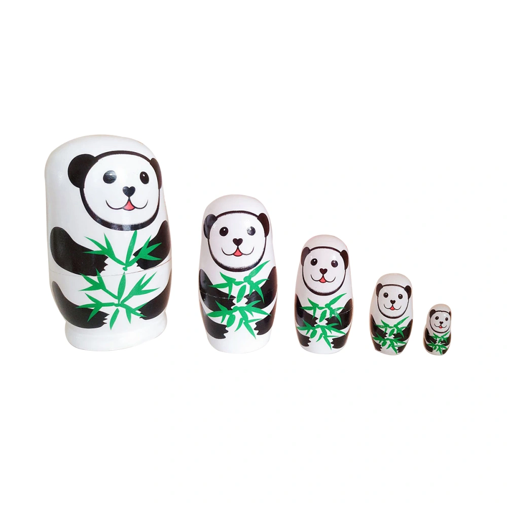 5 Layers Cartoon Panda Russian Dolls Wooden Toy Craft Gift Wishing Nesting Doll Home Decoration