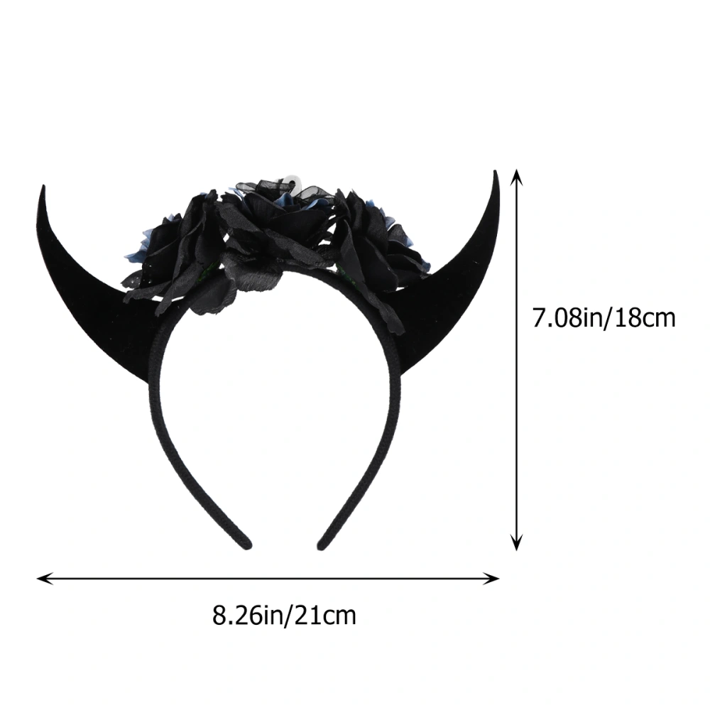 2Pcs Halloween Horn Headbands Skull Flower Headpieces Hair Accessories for Party