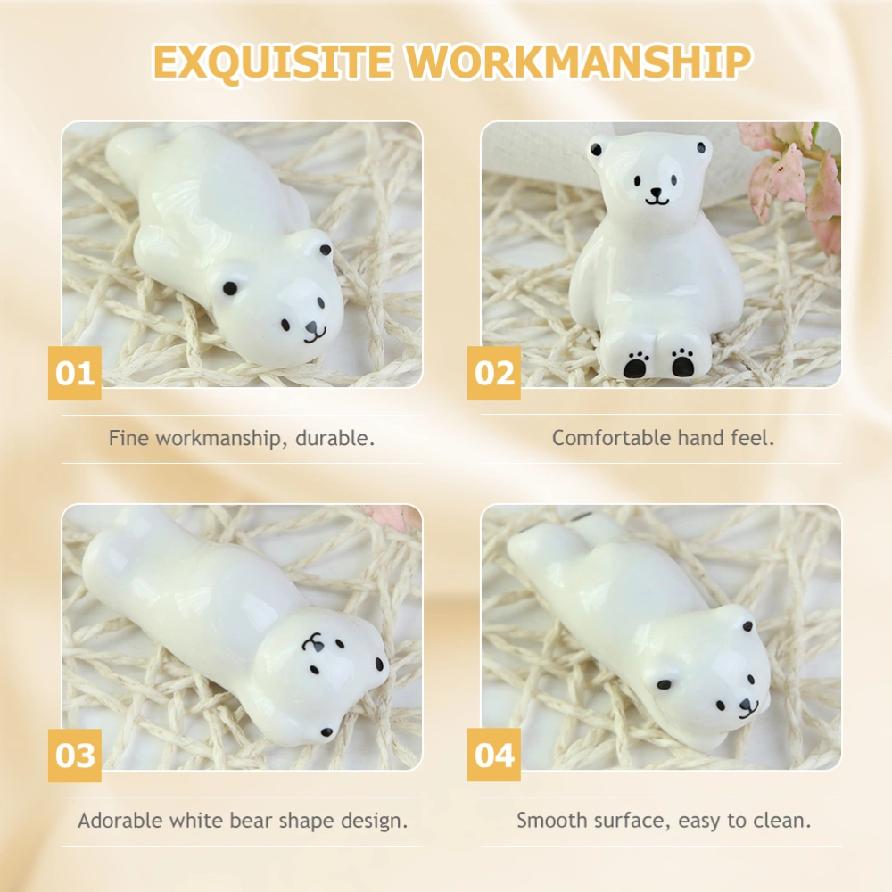 4pcs Ceramic Chopstick Rest Lovely White Bear Chopstick Holder Chopsticks Stand