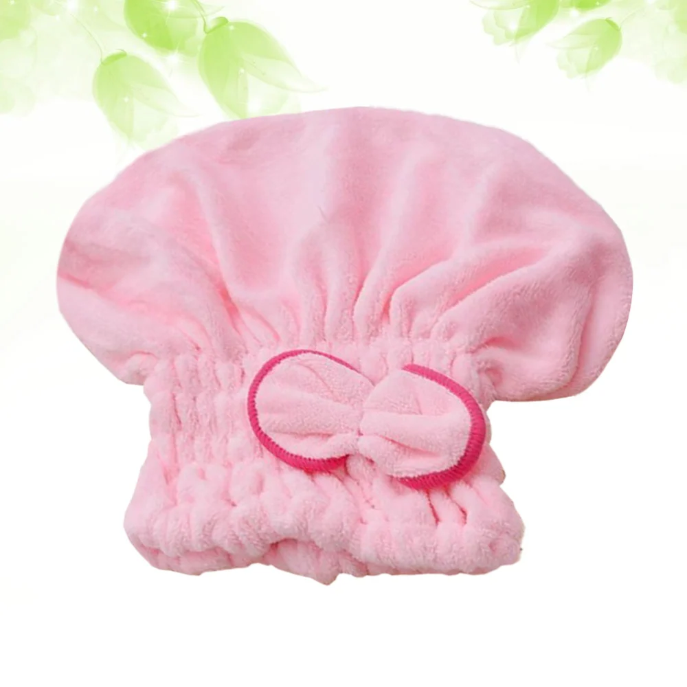 Bowknot Hair Drying Coral Fleece Shower Caps Elastic Bath Hair (Pink Bow Sideband Color Random)