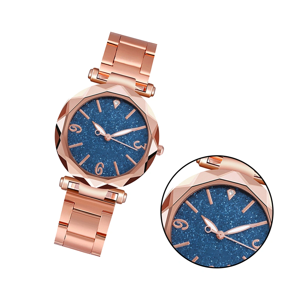 Stainless Steel Watch Quartz Watch Fashion Wrist Watch Glittering Watch Blue