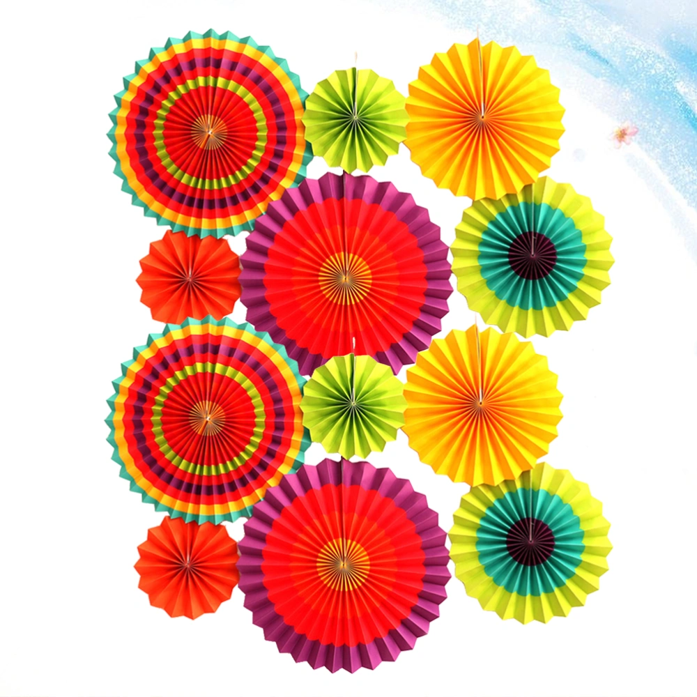 12pcs Colorful Paper Fans Round Hanging Paper Flowers Party Decor Kit for Birthday Wedding Fiesta (Colorful, 6pcs/Set)