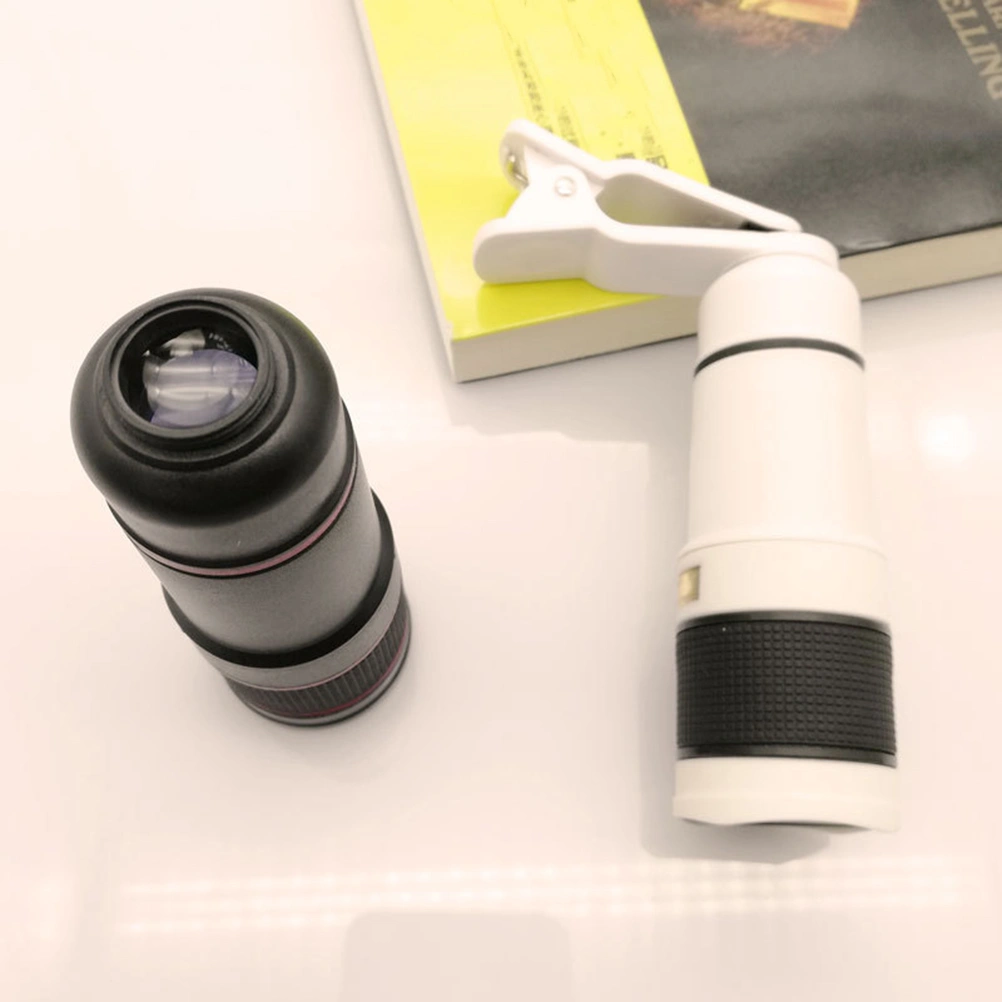 12X Universal Monocular Zoom Optical Cell Phone Lens Observing Survey Telephoto Lens with Patch for Smartphone (White)