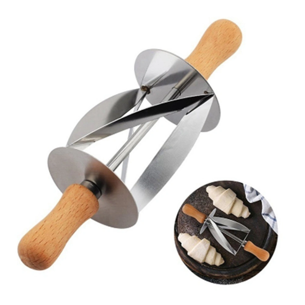 2 Pcs Stainless Steel Roller Croissant Cutter Wooden Handle Rolling Cutter for Making Croissant Kitchen Baking Tools