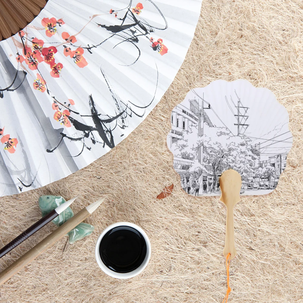 8pcs DIY Painting Fan Blank Hand Fan Drawing Toy Educational Plaything