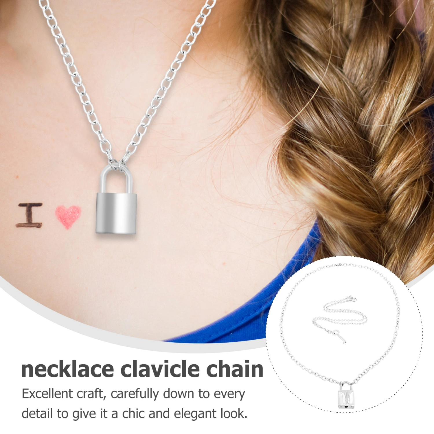 2Pcs Fashion Lock Key Pendant Clavicle Chain Necklace Jewelry Gift for Women Men