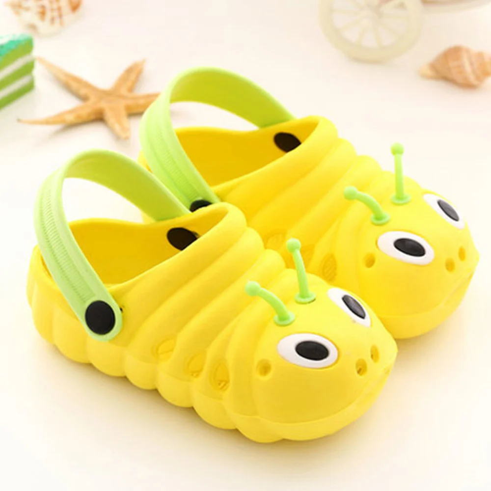 1 Pair Caterpillar Beach Non-slip Shoes Cartoon Summer Sandals Cool Slipper for Boys Girls (Yellow Size 24 Length 14.5cm)