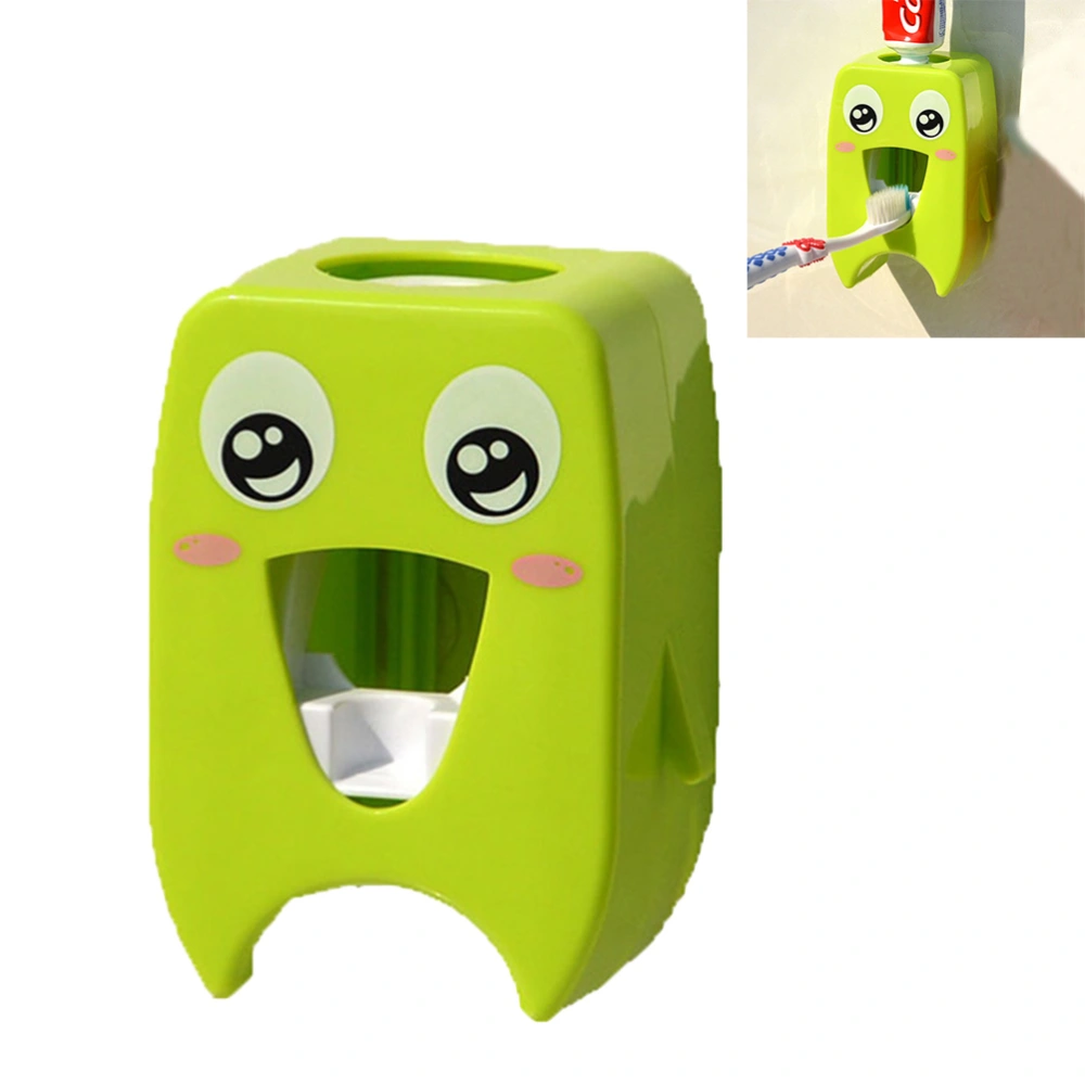 Wall Mounted Automatic Dustproof Toothpaste Dispenser Cartoon Hands Free Toothpaste Squeezer (Green Elf Pattern)