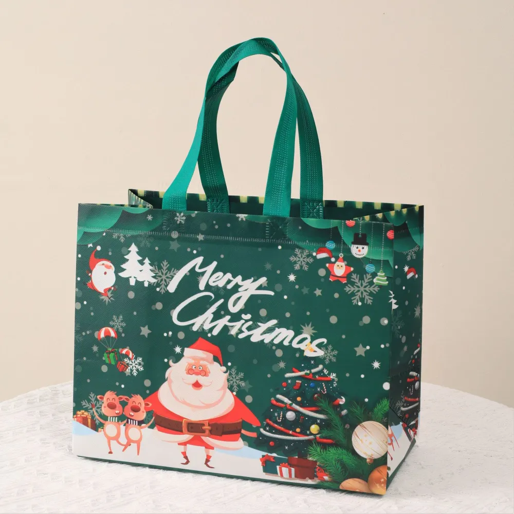 16pcs Christmas Wrapping Bags Gift Storage Pouches Reusable Grocery Tote Shopping Bags Xmas Bags