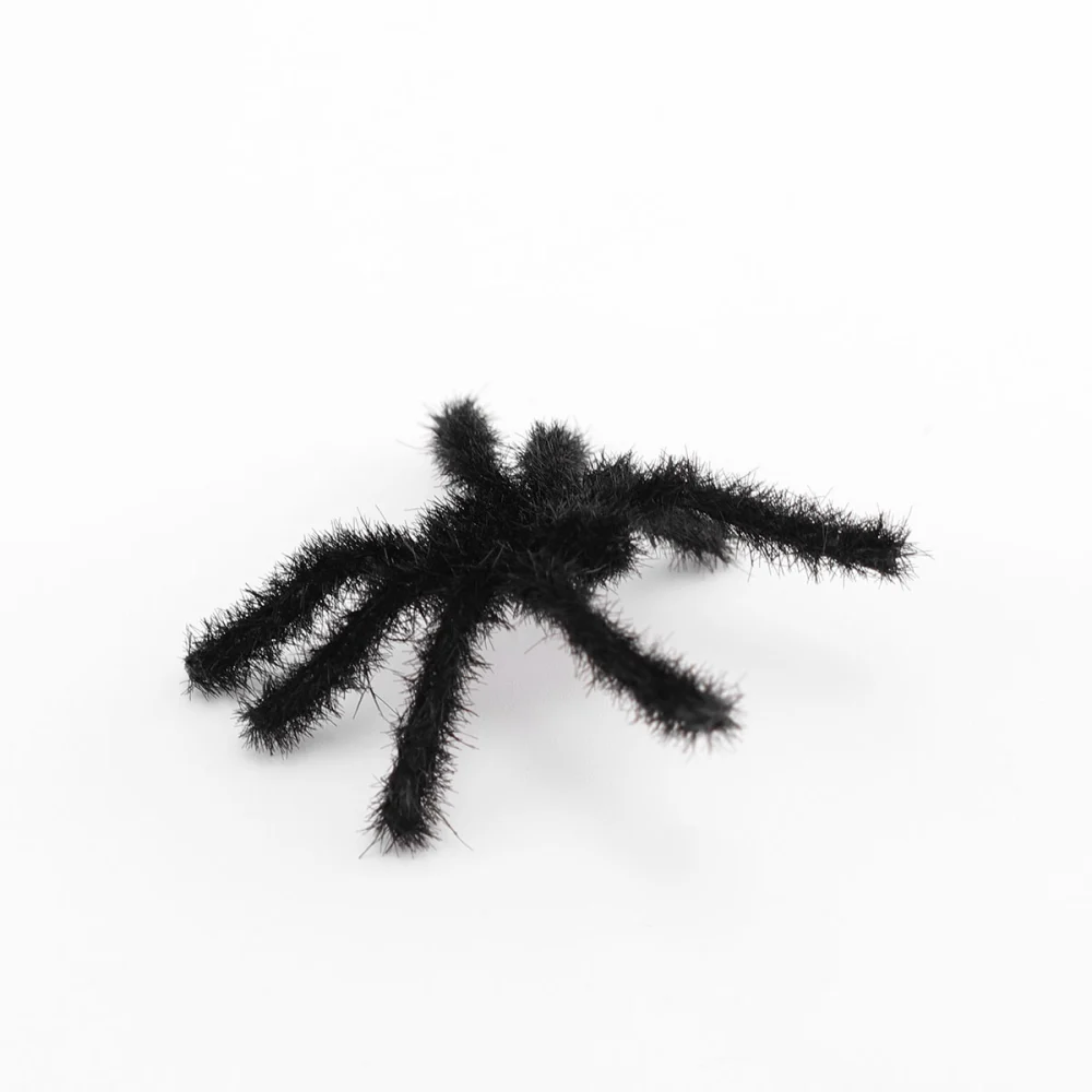 20 Pcs 5mm Plush Hair Spider Cosplay Props Tricky Toy Plastic Artificial Insect Props for Halloween Festival Party Scary Night (Black)