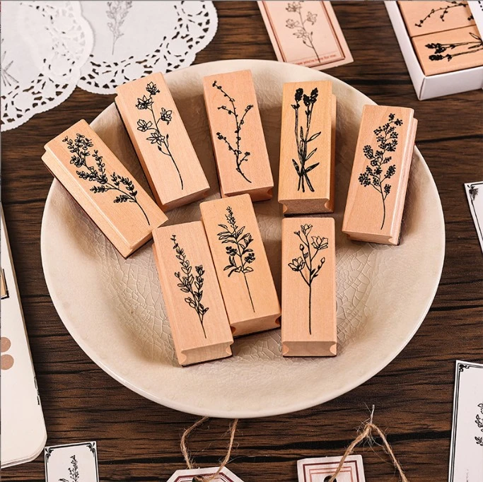 8pcs Wooden DIY Stamps Decorative Stamps Journal Crafting Stamps Multi-function Wooden Stampers