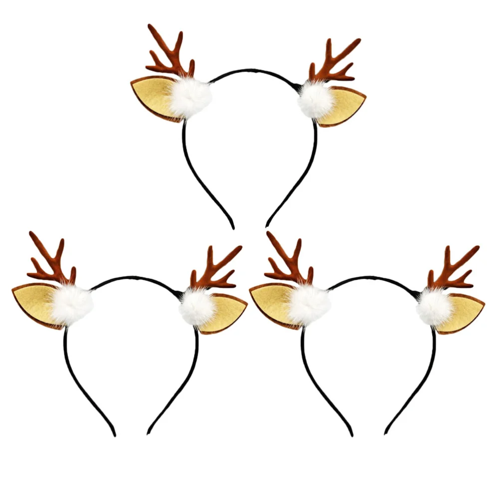 3Pcs Adorable Christmas Reindeer Headbands with Ears Exquisite Child Hairbands