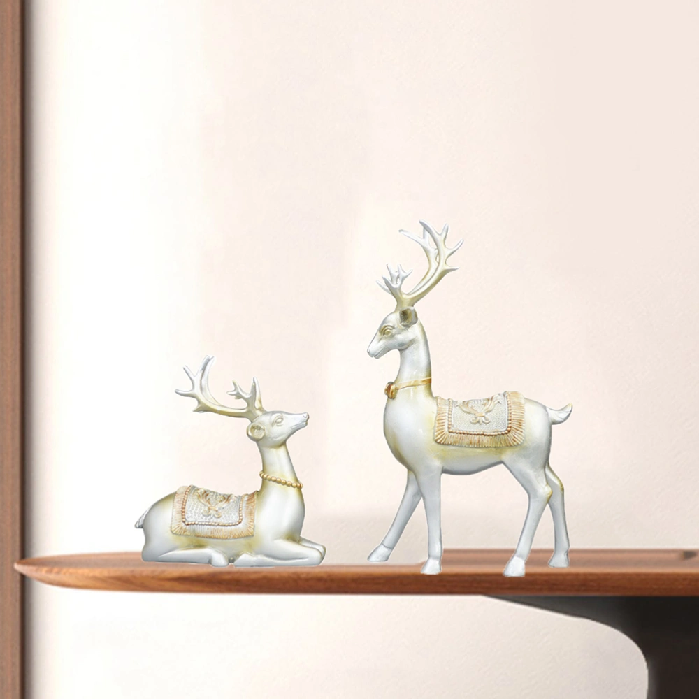 1 Pair Elk Home Decor Resin Crafts Ornaments Desktop Decoration Lovely Tabletop Adornment for Living Room Bedroom (White)