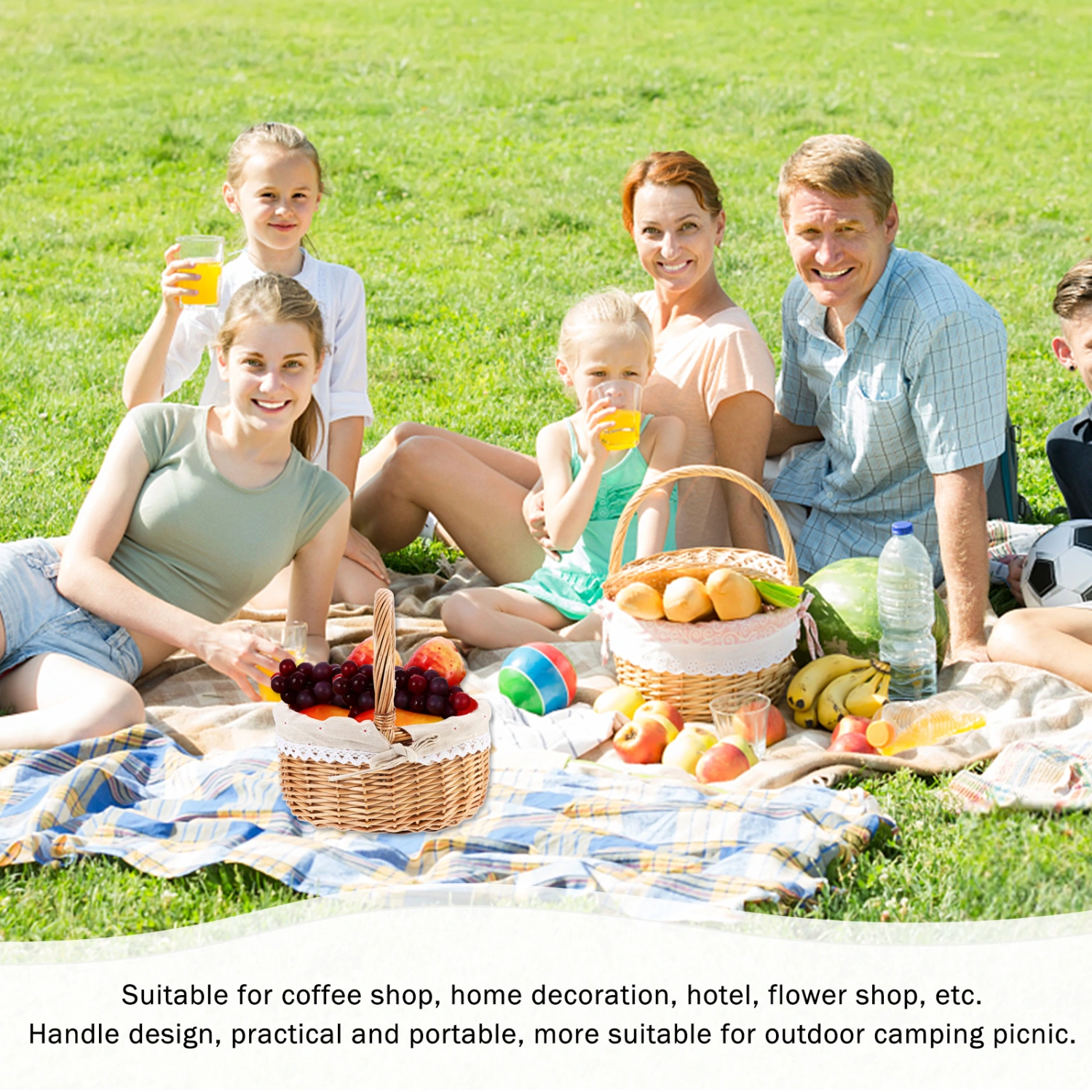 1pc Handmade Weaving Basket Useful Woven Picnic Basket Outdoor Storage Basket