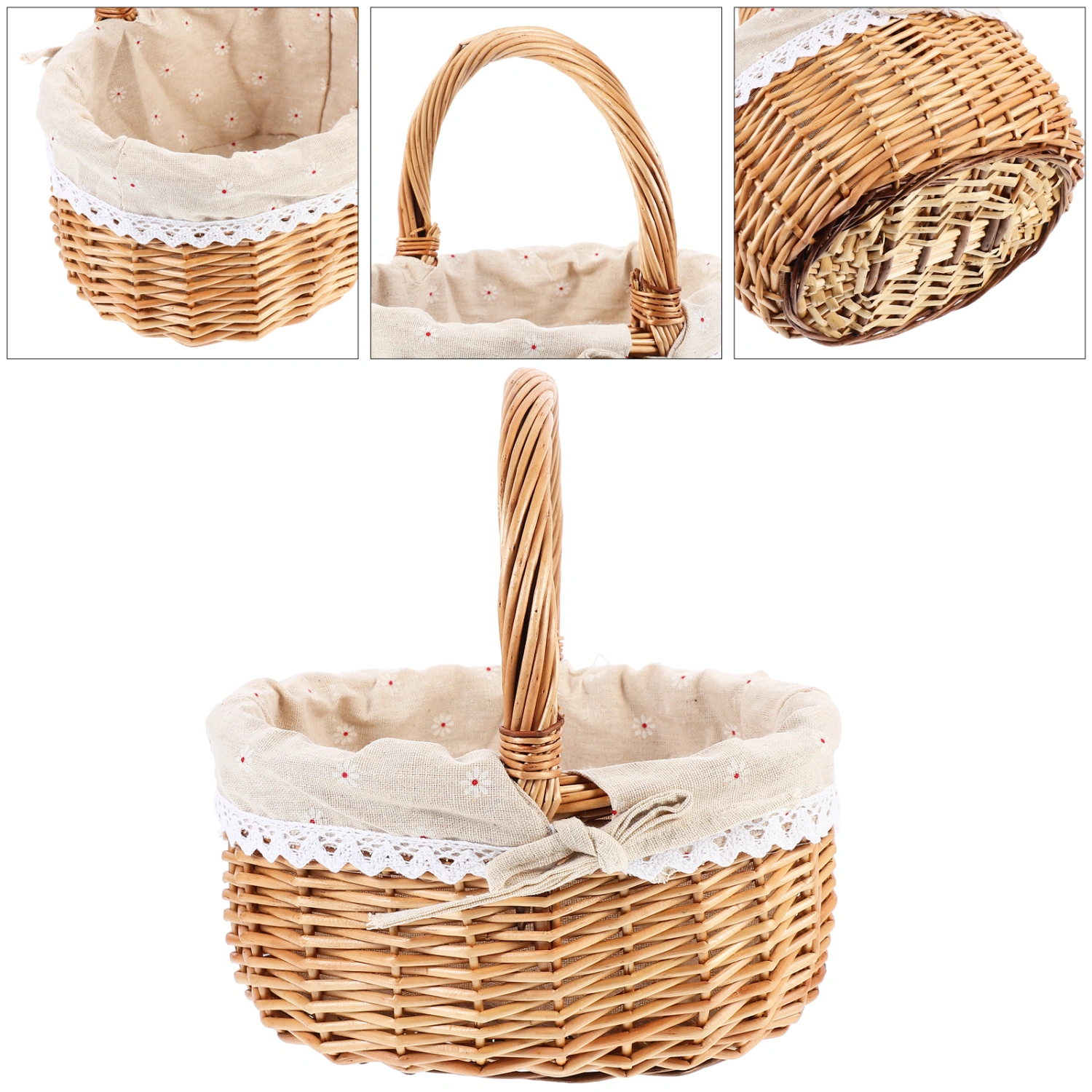1pc Handmade Weaving Basket Useful Woven Picnic Basket Outdoor Storage Basket
