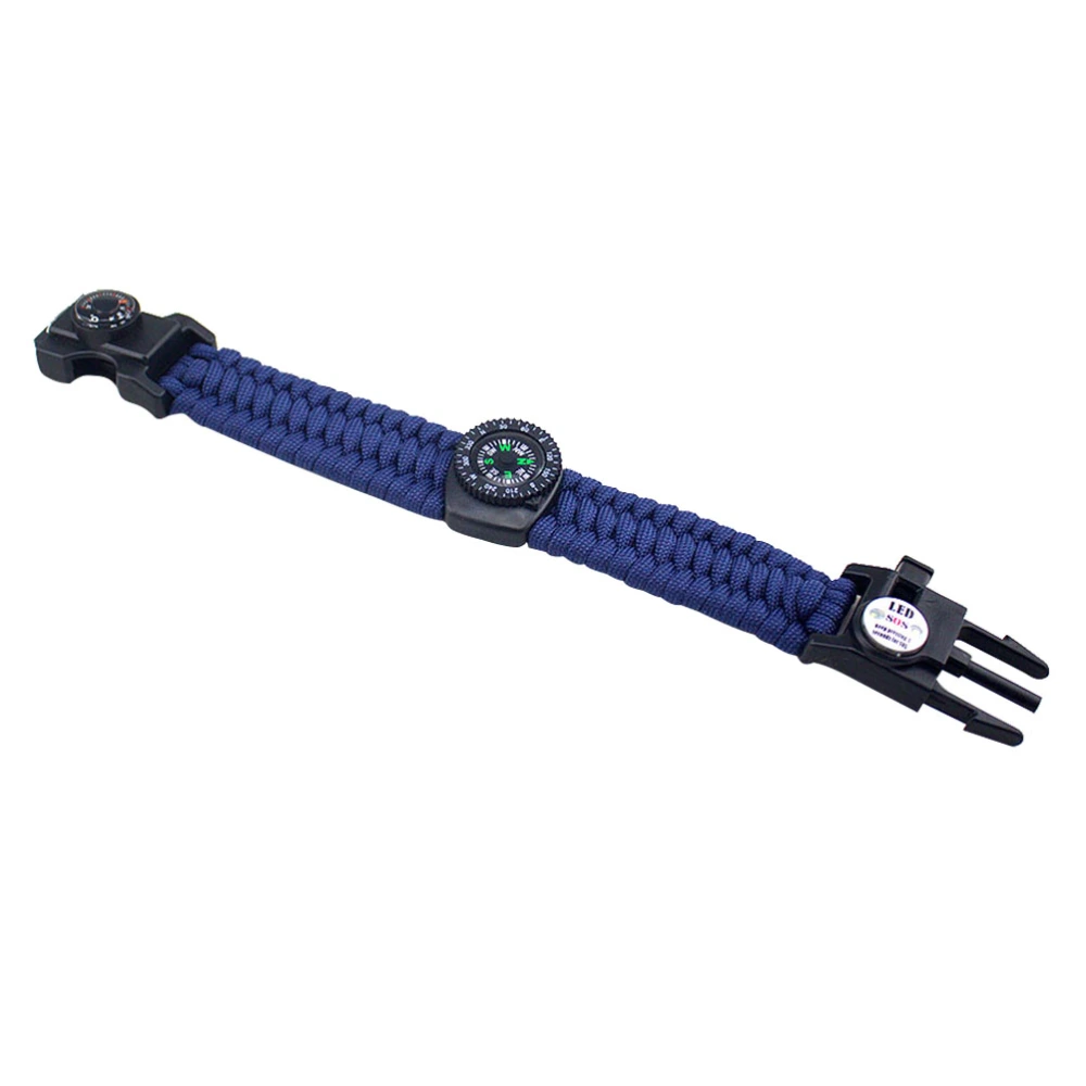 Paracord Bracelet Outdoor Survival Gear Whistle Compass Scraper Magnesium Flint (Navy)