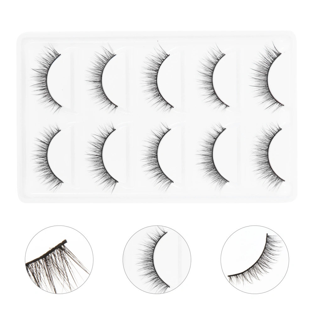 5 Pairs Natural Look 3D Fake Lashes Reusable Manmade Fiber Makeup Eyelashes