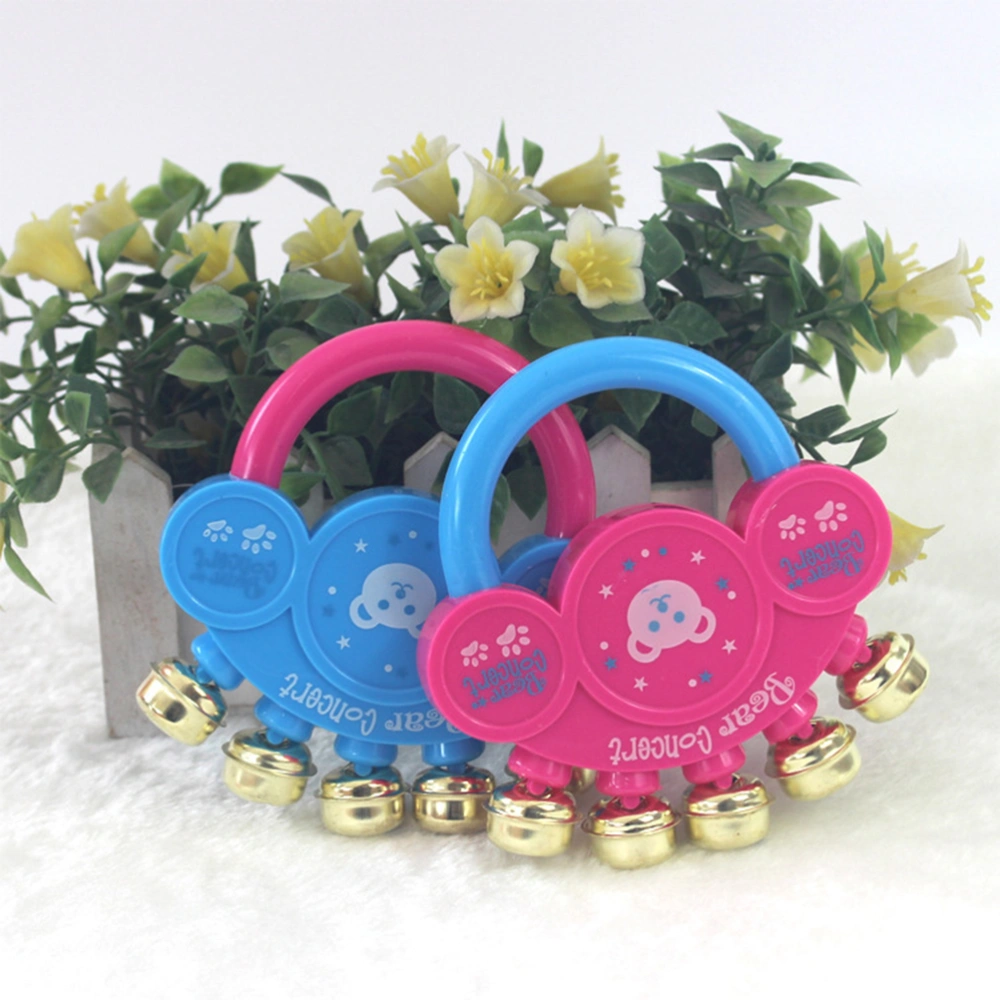 6pcs Jingle Bells Sleigh Bells Music Instrument Plastic Handle Bear Pattern for Baby Kids (Random Color)