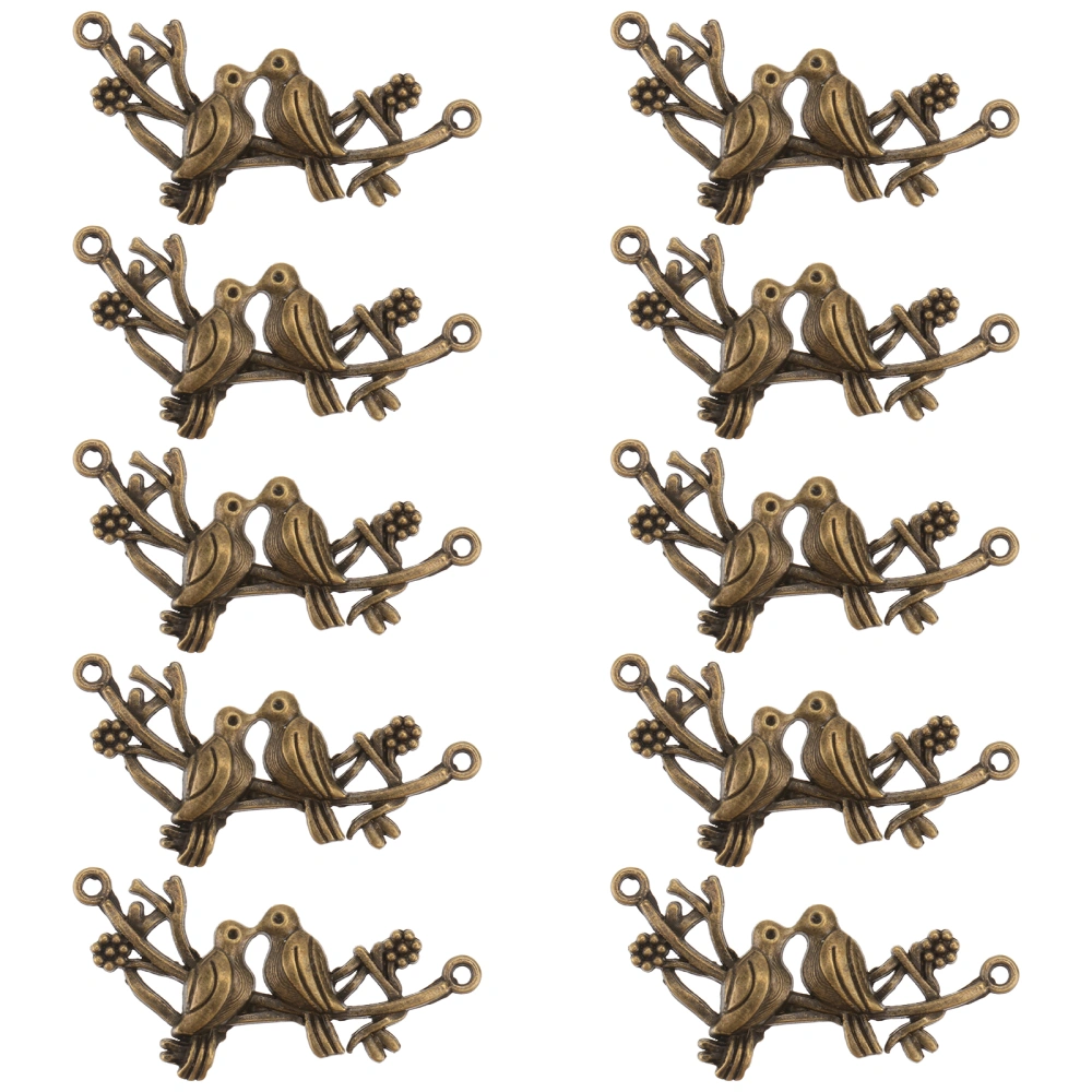 10Pcs Branch Birds Shaped Necklace Decorative Pendants DIY Alloy Accessories