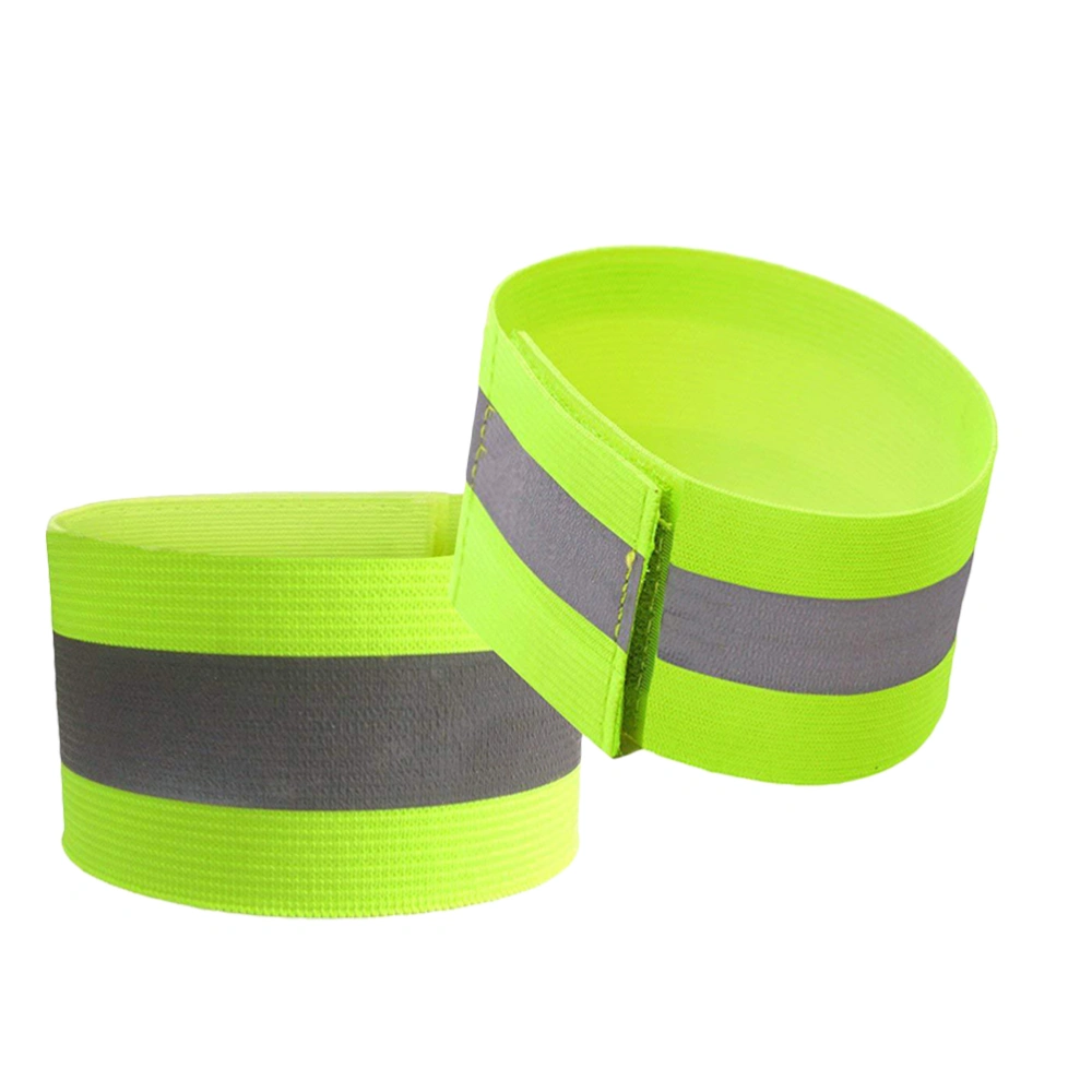 2 Pcs Outdoor Reflective Bracelet Safety Band Hook and Loop Bangle Security High Visibility Wristband for Night Activities Running Hiking Foot Wearing Supplies (Fluorescent Green)