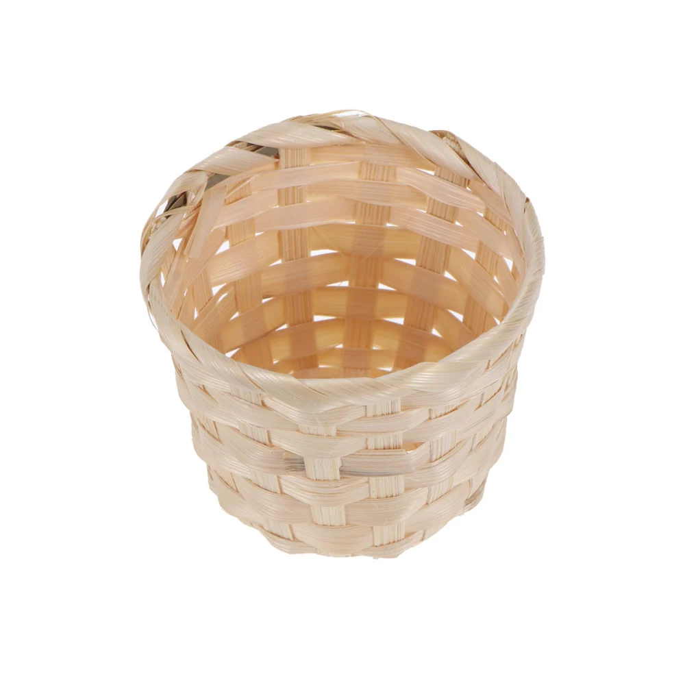 Bamboo Storage Basket Straw Basket Desktop Finishing Basket Home Storage Box Weaving Organizer Rattan Plant Box(Large)