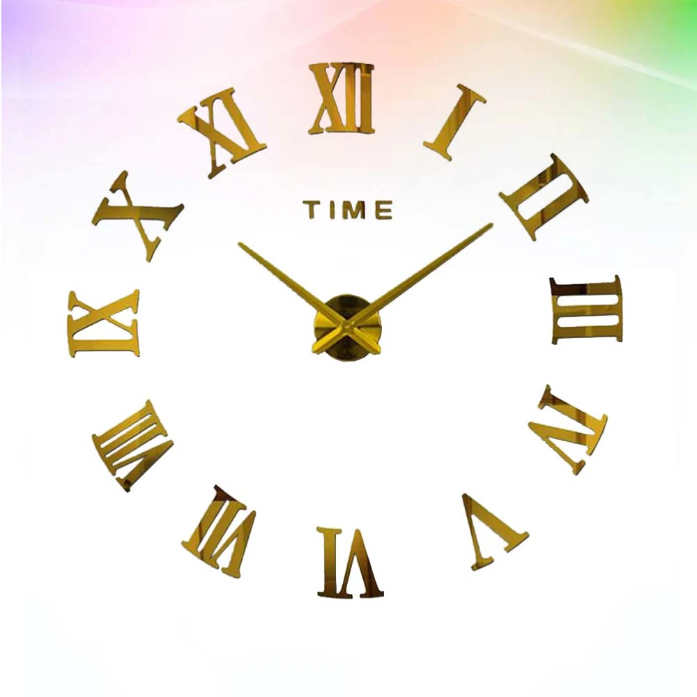 Foreign Trade Best-selling Oversized Wall Clock Acrylic Mirror Surface Oversized Wall Clock Digital Oversized Wall Clock 3D Three-dimensional DIY Creative Wall Clock (Gold Without Batteries)