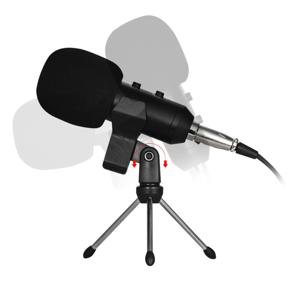 Durable Professional Condenser Microphone Studio Sound Recording Broadcasting with Stand Rack and Reverberation Echo Function (Golden)