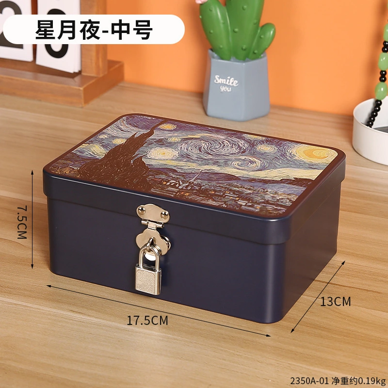 Vintage Storage Box Tinplate Case Portable Jewelry Box Metal Container With Lock And Keys