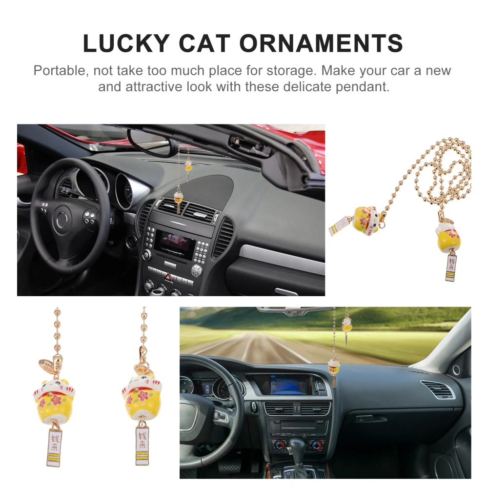 1pc Japanese Style Ceramic Fortune Cat Car Charm Creative Car Hanging Pendant