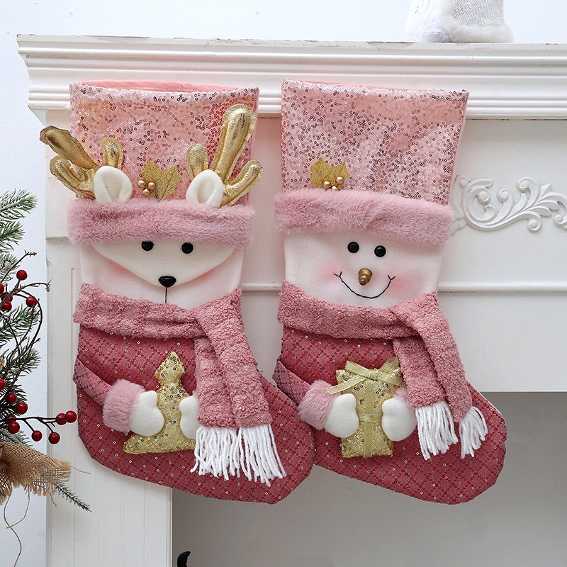 Christmas Stocking Xmas Tree Gift Sock Sequins Stocking Gift Stocking Festival Decoration(Elk Type)