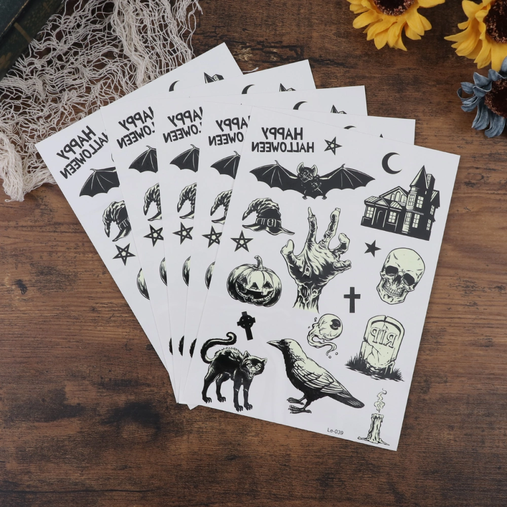 5 Sheets Halloween Luminous Sticker Waterproof Halloween Sticker Pattern 2