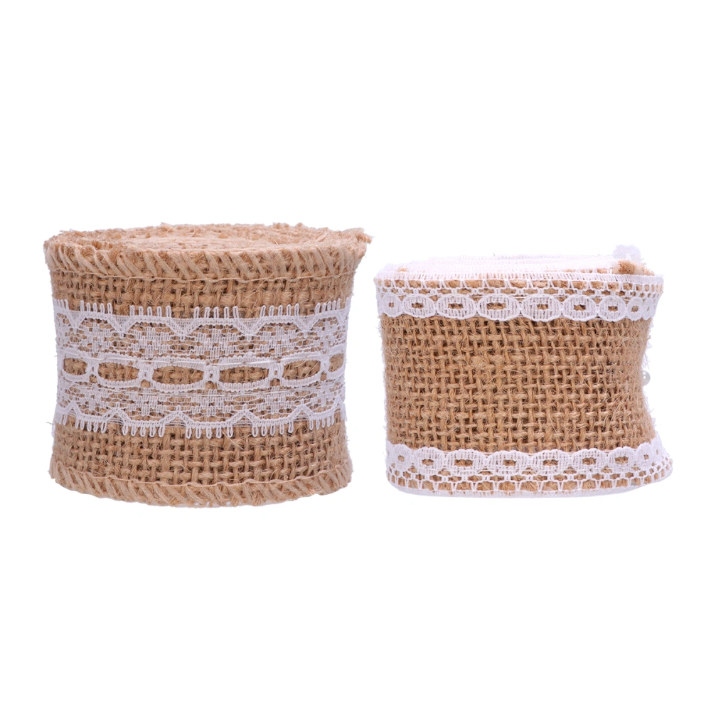 2 Pcs 5x200cm Wedding Decorative Burlap Fabric Ribbons Jute Roll with Lace for Weaving Crafts Supplies Wedding Ornaments Gift DIY Projects