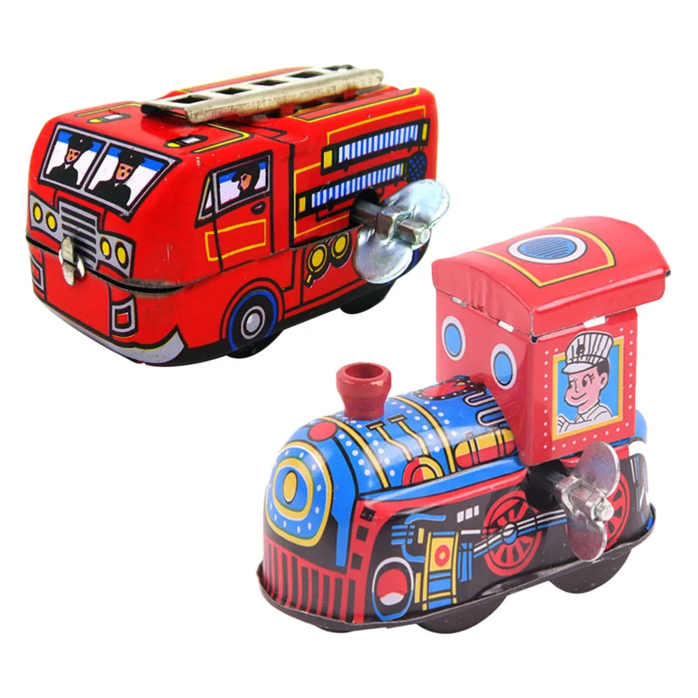 2Pcs Vintage Tin Toys Children Clockwork Train Toys Antique Scene Toys