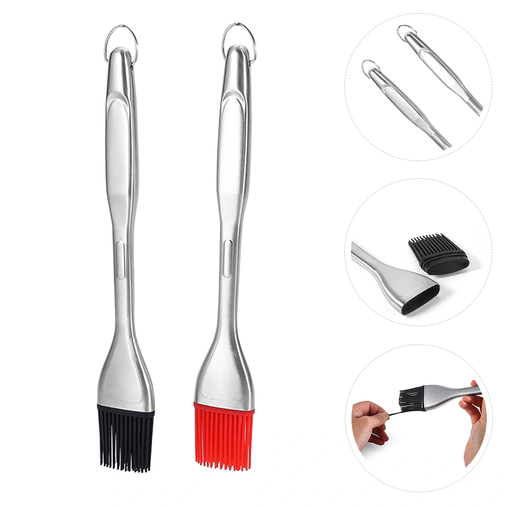 2pcs Pastry Brush Stainless Steel Handle BBQ Oil Brushes Cake Baking Brushes