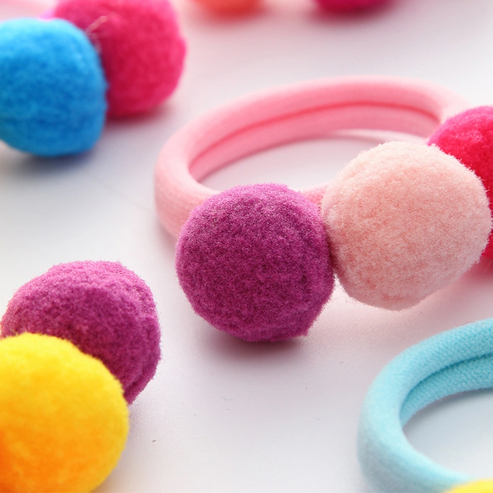 10pcs Candy Plush Ball Hair Rings Ponytail Holders Fuzzy Ball Hair Ties Hair Band for Children Girls (Yellow + Pink + Skyblue + Purple + Rosy Each 2pcs)