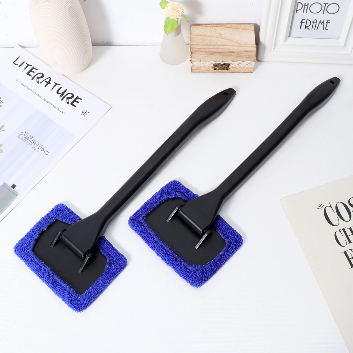 WINOMO 2pcs Car Windshield Cleaner Brush Auto Window Glass Cleaning Brush Tools with Long Handle (Blue)
