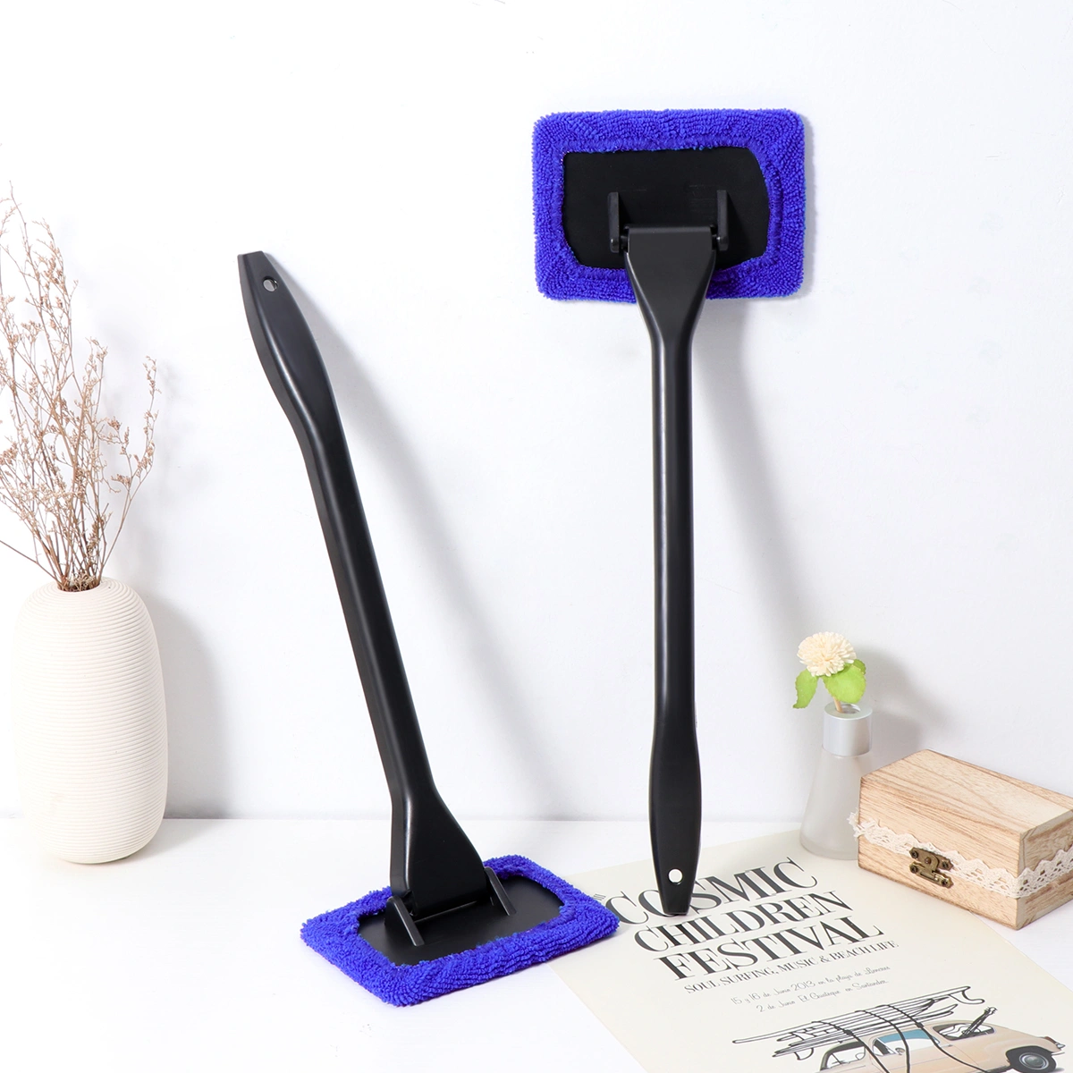 WINOMO 2pcs Car Windshield Cleaner Brush Auto Window Glass Cleaning Brush Tools with Long Handle (Blue)