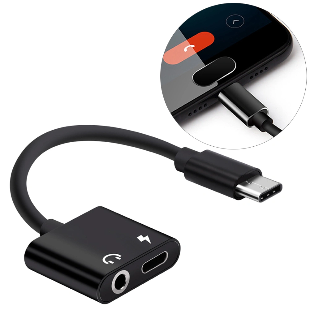 2Pc 2 In 1 Aluminum Alloy Type-C to 3.5mm Headphone Adapter Audio Adapter (Black)